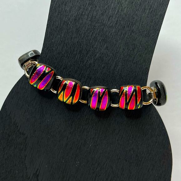Artisan Dichroic Fused Art Glass Panel Bracelet - Picture 1 of 3